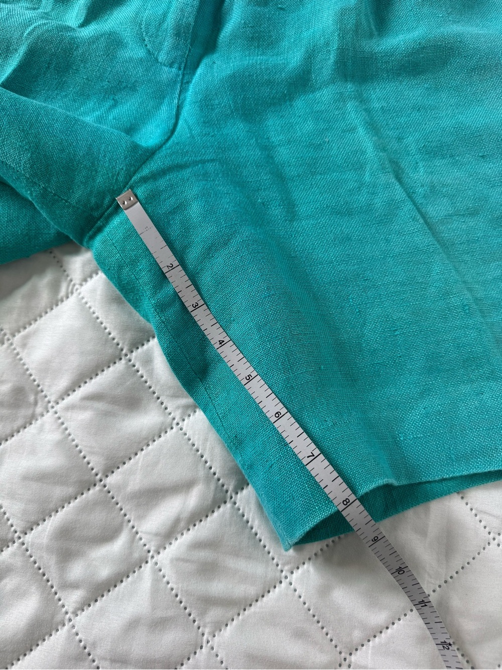 Vintage Jennifer Moore Linen Shorts Teal Green High Waist L Pleated 90s Resort - Picture 8 of 11